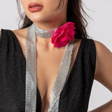 Maytrends Trendy Exaggerated Big Flower Choker Necklace Exquisite Shiny Sequins Long Necklace Sexy Nightclub Queen Y2K Jewelry