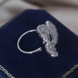 America New Fashion Jewelry Silver Color Luxury Leaf Zircon Ring Elegant Women's Wedding Party Shiny Opening Ring Accessories