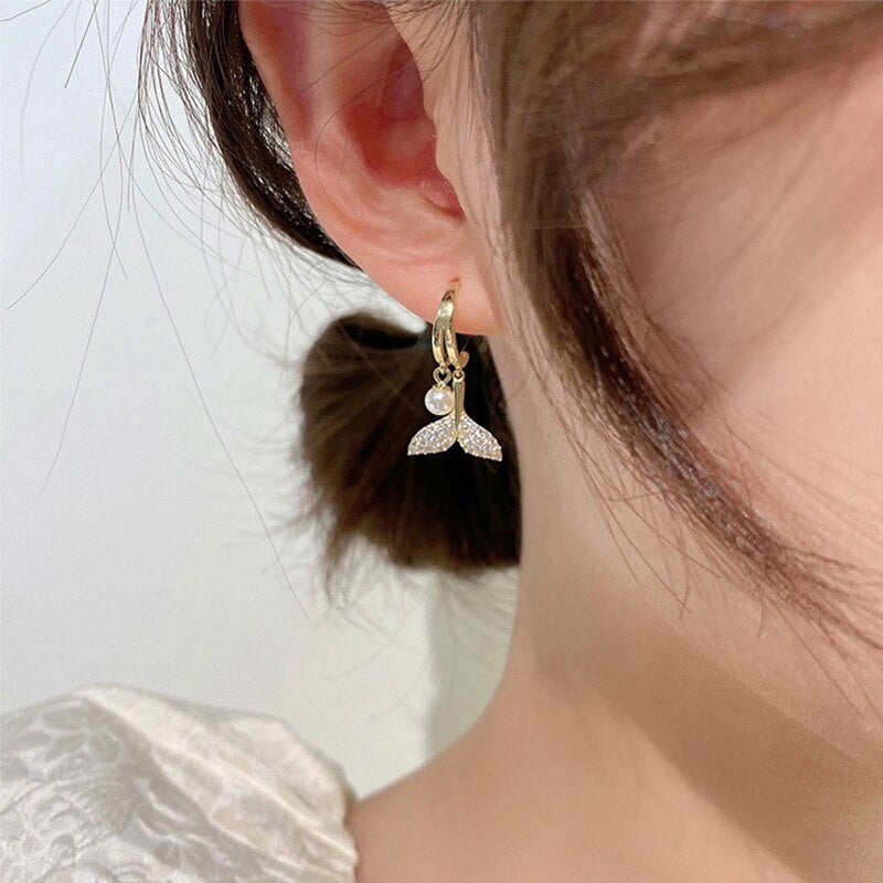 Needle Korean Design Pearl Butterfly Stud Earring For Women Elegant Zircon Fishtail Bow Rose Flowers Ear Studs Gift