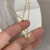 Double Butterfly Necklace Clavicle Chain