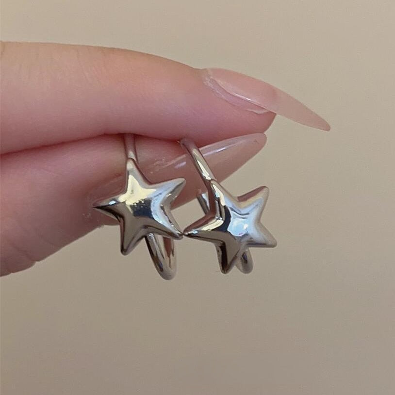 Maytrends Korean Fashion Minimalist Star Hoop Earrings Vintage Sweet Cool Y2k Pentagram Earings for Women Girls Ear Rings Party Jewelry