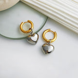 New Gold Silver Color Earring For Women Mixed Solid Heart Pendant Hoop Earrings Street Style Korean Fashion Jewelry