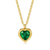 Maytrends Vintage Elegant Green Crystal Zircon Pendant Necklace for Women Love Heart Stainless Steel Chain Necklaces Fashion Jewelry