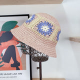 Maytrends New Crochet Daisy Flowers Bucket Hat Women Summer Hollow Beach Hat Woman Travel Fisherman Hats Ventilation Foldable Sun Hat