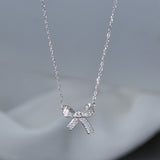 Maytrends Silver Color Bow Clavicle Chain Necklace Fashion Acrylic Crystal Pendant Necklace For Women INS Jewelry Kpop Accessories
