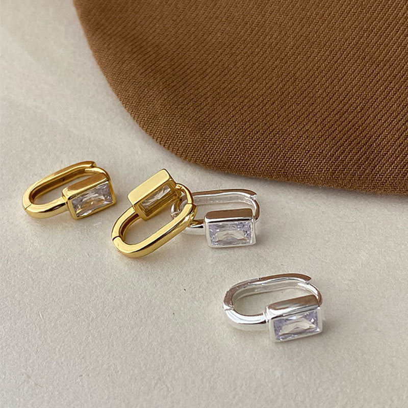 Maytrends New Trendy Geometric Square Crystal Hoop Earrings for Women Girls Simple Zircon Ear Buckle Huggie Earring Statement Jewelry