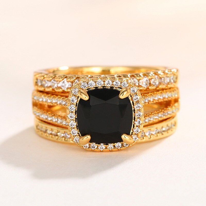 Luxury Black CZ Set Rings for Women Wedding Anniversary Party Modern Fashion Female Accessories  New Trends Jewelry