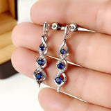 Blue Cubic Zirconia Dangle Earrings for Women Temperament Engagement Wedding Accessories Anniversary Gift Fashion Jewelry