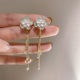 Fashion Zircon Flower Tassel Earrings Dropped Oil 3D Flower Earrings Birthday Party Anniversary Jewelry Gift Accessories