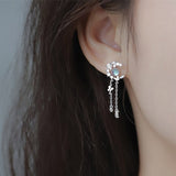 Delicate Cute Zircon Moon Tassel Butterfly Stud Earrings For Women Korean New Fashion Asymmetric Earrings Girls Party Jewelry