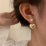 South Korea New Design Fashion Jewelry Metal Brushed Love Pearl Earrings Elegant Women's Daily Work Accessories