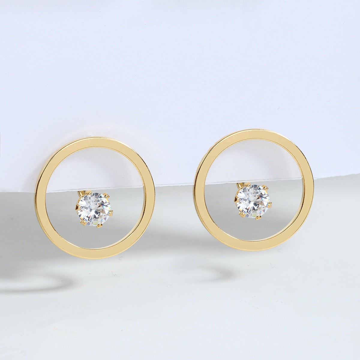 Maytrends Trendy Minimalist French Round Circle Crystal Drop Earrings for Women Simple Temperament Gold Color Earring Jewelry