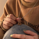 Maytrends Cute Plush Bear Pendant Necklace for Girls Women Korean Fashion Bear Long Sweater Neck Chain Necklaces Collar Jewelry