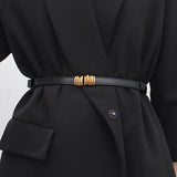 Maytrends Women Leather Thin Belt Metal Simple Hook Buckle Adjustable Waist Strap For Trouser Dress Brand Designer Decoration Waistband