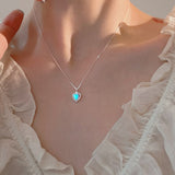 Maytrends Heart Moonstone Necklace For Women Silver Color Gradient Gemstones Pendant Necklace Bead Chain Necklace Fashion Jewerly Gift