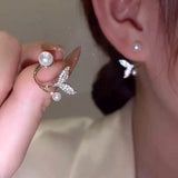 Maytrends Blue Opal Stud Earrings For Women Korean Light Luxury Zircon Pearl Fashion Crystal Imitation Pearl Sweet Earring Girl Jewelry