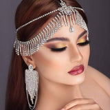 Maytrends Vintage Trend Rhinestone Head Chain Forehead Headband Indian African Bohemian Hair Accesories Crystal Fringe Tiara Headdress