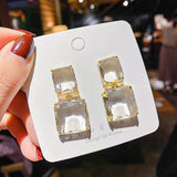 Fashion Luxury earrings Jewelry  Double Square Earrings Transparent Glass Crystal Pearl Party Earrings Women Gifts