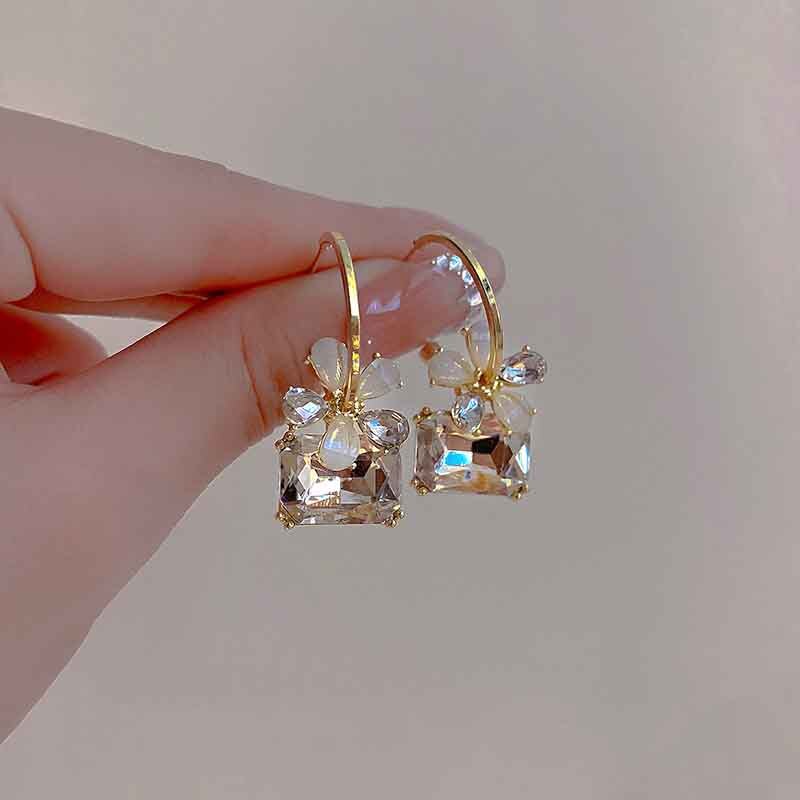 Summer  Aretes Colgantes Gold Color Hoop Earrings For Woman Korean Crystal Fashion Jewelry Unusual Accessories Girls