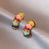 Korean new design fashion jewelry 14K gold plated simple enamel color semicircle earrings elegant women's daily work accessories
