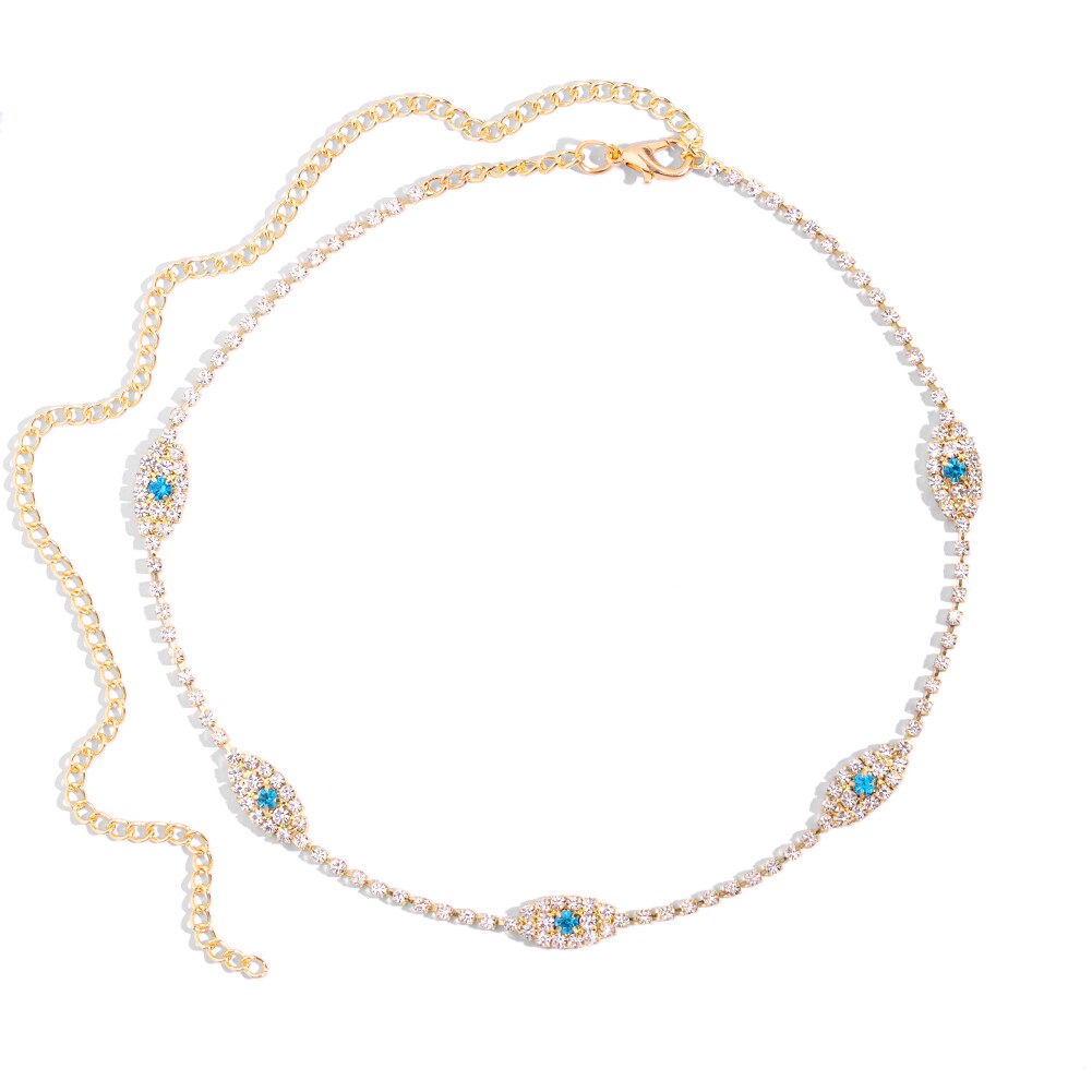 Maytrends Shiny Rhinestone Evil Eye Choker Necklace for Women Fashion Turkish Blue Eye Crystal Tennis Chain Necklace Jewelry