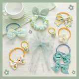 Kawaii Flower Bow Scrunchies Set Children Gift Girls Elastic Hair Rubber Bands Accessories Tie Hair Ring Rope Headdress Headwear