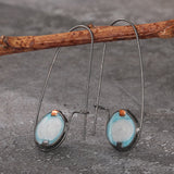 New Moonstone Two-color Light Blue Round Earrings Hook Pendant Earrings Suitable for Fashionable Women Earrings Accessories