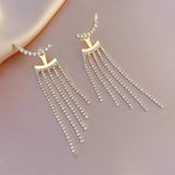 New Inlaid Zircon Long Tassel Gold Colour Earrings For Women Personality Fashion Earrings Wedding Jewelry Birthday Gifts