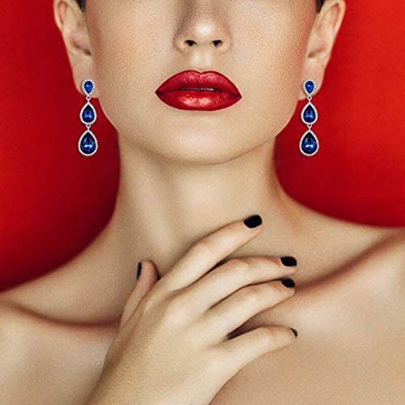 Trendy Luxury Blue/Black Cubic Zirconia Drop Earrings for Women Simple and Elegant Pear CZ Earrings Wedding Party Jewelry
