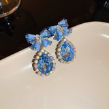 Maytrends Luxury Temperament Blue Zircon Love Heart Earings Fashion Earrings for Women Statement Party Jewelry