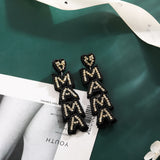 Maytrends Long Handmade Beaded MAMA Letter Earrings Shining Rhinestone Crystal MAMA Statement Dangle Earrings for Women Mother’s Day Gift