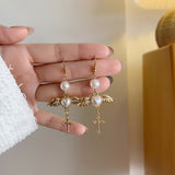 Love Wings Cross Pearl Earrings Sweet Cool Angel Wings Earrings Birthday Party Jewelry Gift Accessories