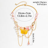 Maytrends Y2K Colorful Butterfly Pendant Necklace Fashion Rhinestone Heart Chain Multi layered Tassel Choker Trend Summer Jewelry