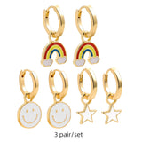 Maytrends 3pair/set Colorful Hoop Earrings for Women Cute Heart Star Rainbow Geometric Circle Huggie Earring Creative Jewelry Party Gift