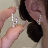 Blue Opal Stud Earrings For Women Korean Light Luxury Zircon Pearl Fashion Crystal Imitation Pearl Sweet Earring Girl Jewelry
