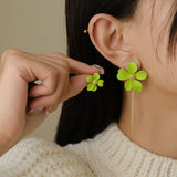 Korean Cute Flower Stud Earrings For Women Girl New Fashion Green Sweet Asymmetrical Earrings Summer Travel Party Jewelry Gifts