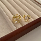 Wholesale Korean Fashion Punk Geometric Gold Color Rings For Women Elegant Pearl Beads Finger Rings Set Jewelry