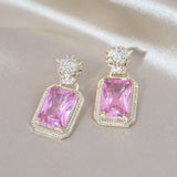 Korea New Design Fashion Jewelry Zircon Leopard Square Crystal Pendant Earrings Elegant Women's Daily Work Accessories