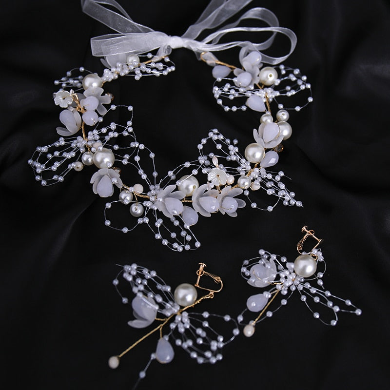 Pearl Flower Headband Bridal headdress Wedding Crown Fashion The wreath bracelet Band Tiaras Crystal Headpiece Hair Jewelrys
