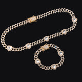 Maytrends Iced Out Bling Crystal Heart Cuban Link Chain For Women Hip Hop Rhinestones Miami Cuban Link Necklace Bracelet Set Gifts Jewelry