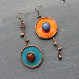 Ethnic Asymmetric Ancient Bronze Metal Painting Drop Earrings Women Red Blue Stone Statement Earrings Jewelry Accessories