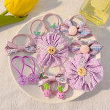 Kawaii Flower Bow Scrunchies Set Children Gift Girls Elastic Hair Rubber Bands Accessories Tie Hair Ring Rope Headdress Headwear