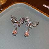 New Pink Butterfly Tassel Earrings Fashion Zircon Pendant Earrings Birthday Party Jewelry Gift Accessories