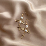 Love Wings Cross Pearl Earrings Sweet Cool Angel Wings Earrings Birthday Party Jewelry Gift Accessories