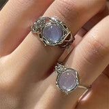 Maytrends Opal Irregular Natural Stone Ring With White Opal Aesthetic girl Hollow Rings for Women Trendy Ring Creative Finger Jewelry