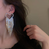 Maytrends Europe And America New Exaggerated Full Rhinestone Tassel Earrings For Women Party Wedding Statement Jewelry Long Earings Gifts