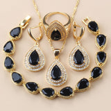 Maytrends Gold Color African Jewelry Set With Blue Stone Water Drop Female Bracelet Women Accessories Necklace and Earrings