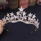 Maytrends Baroque Gold Color Star Crystal Pearl Wedding Tiaras Bridal Crown for Bride Rhinestone Crowns Headband Jewelry Hair Accessories