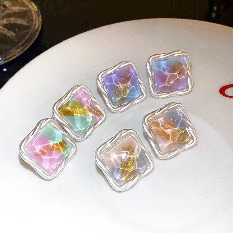Fashionable Wave Light Colorful Square Earrings with High Quality Fantasy Earrings Wedding Birthday Party Jewelry Accessories