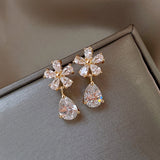 New Flower Dangle Earrings Arrival Sweet Wind Drop Pendant Zircon  For Women Fashion Elegant Crystal Jewelry Gifts